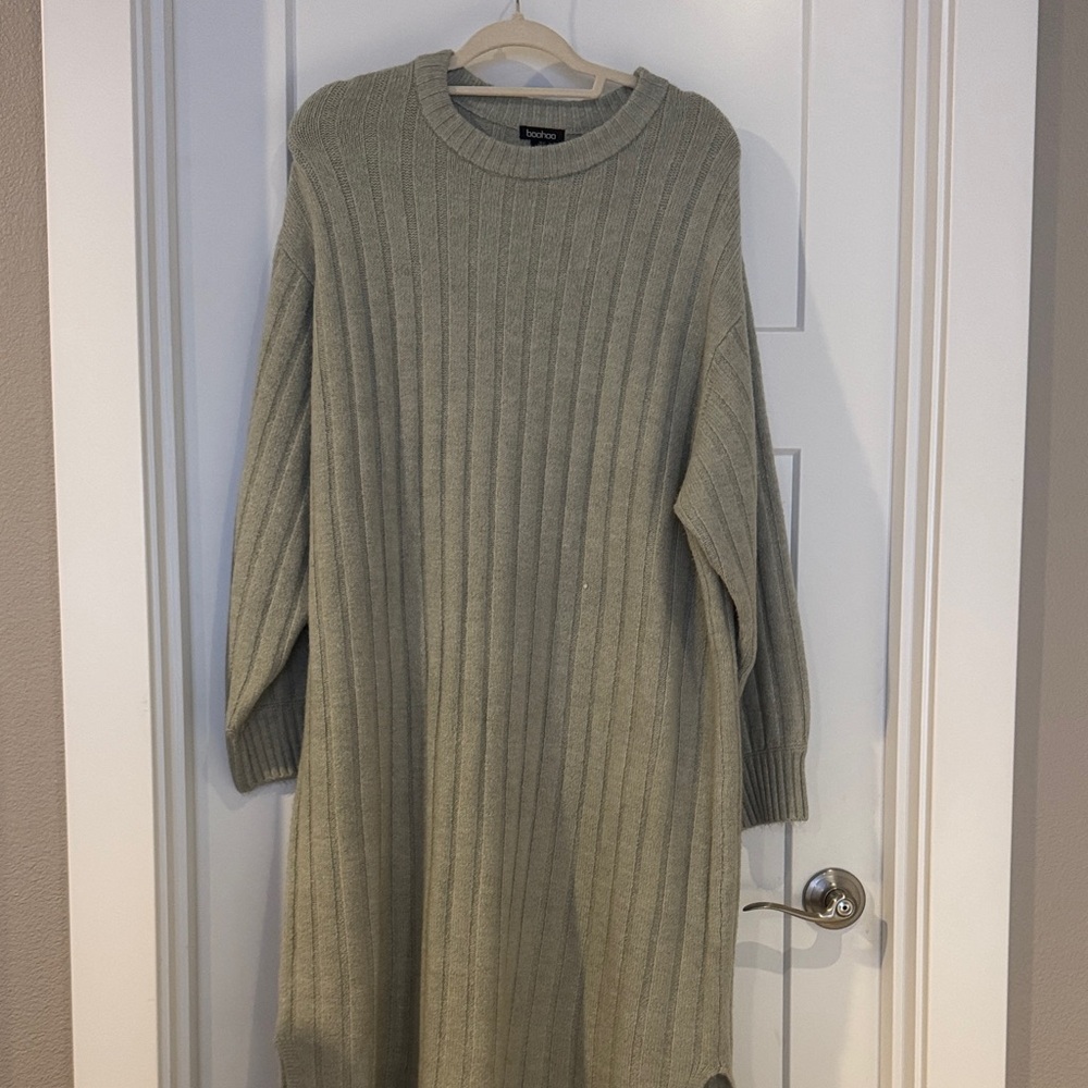 Boohoo Plus Ribbed Knit Dress - Olive